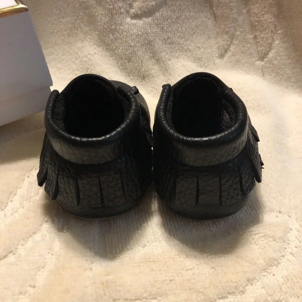 Ella Bonna Moccasins Soft Sole Infant Baby Size 4 Classic Black Leather
